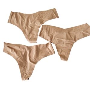 NWT Victoria's Secret PINK High Seamless Thong Panty Tan 3 set bundle size M